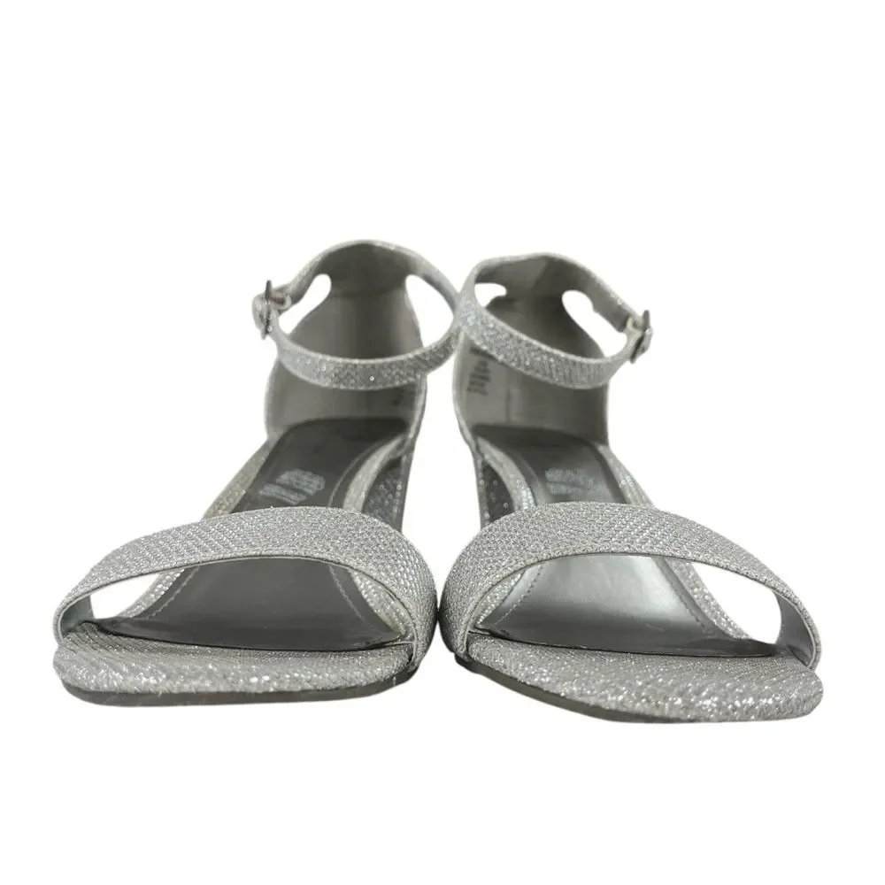 Worthington Silver Glitter Block Heel Ankle Strap‎ Womens Size 8.5